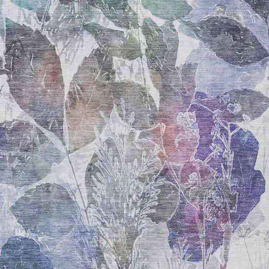 Blue And Silver Botanical Leaves Washable Indoor Outdoor Area Rug Photo 4
