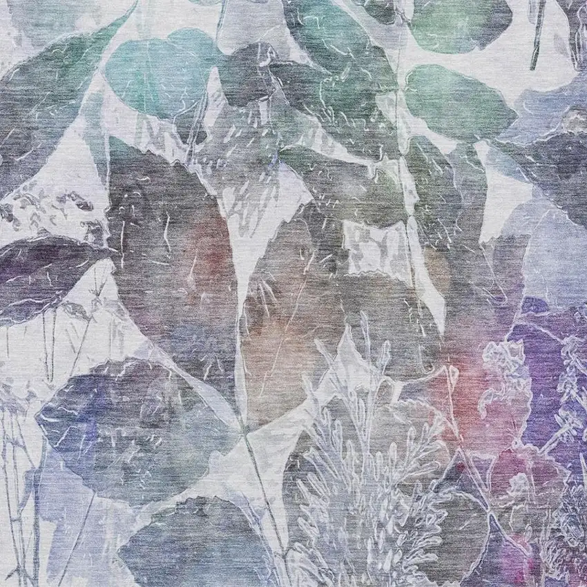 Blue And Silver Botanical Leaves Washable Indoor Outdoor Area Rug Photo 7