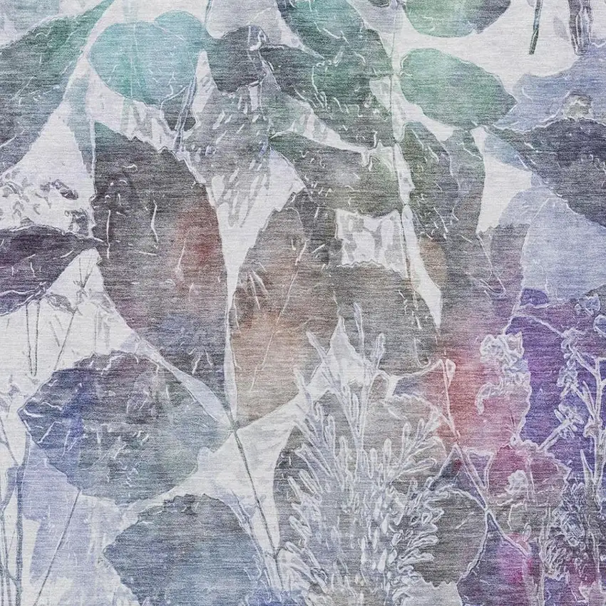 Blue And Silver Botanical Leaves Washable Indoor Outdoor Area Rug Photo 5