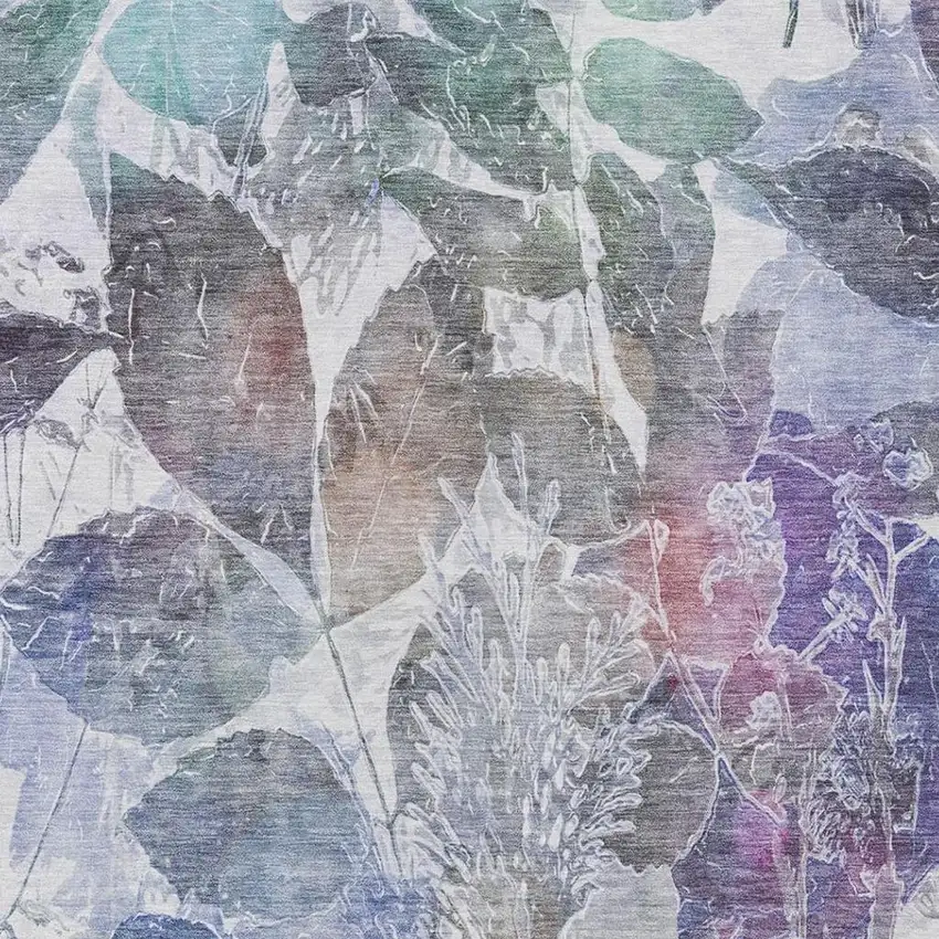 Blue And Silver Botanical Leaves Washable Indoor Outdoor Area Rug Photo 2