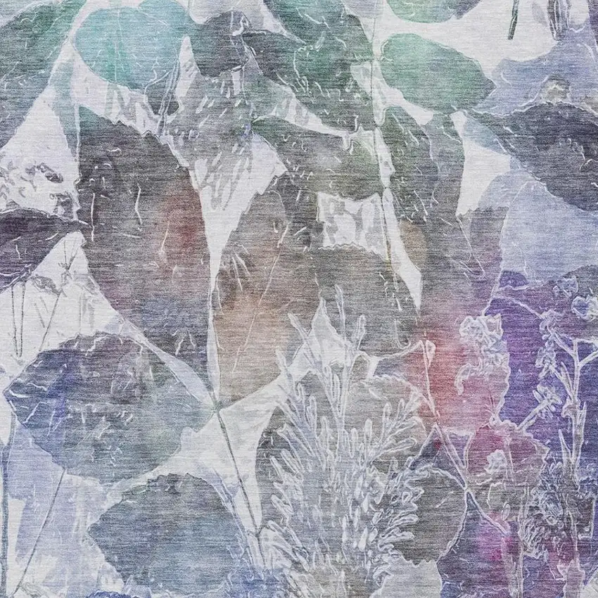 Blue And Silver Botanical Leaves Washable Indoor Outdoor Area Rug Photo 6