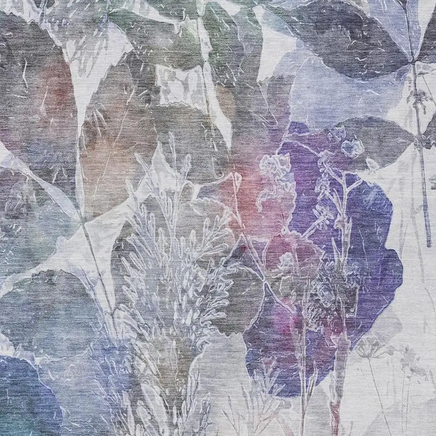 Blue And Silver Botanical Leaves Washable Indoor Outdoor Area Rug Photo 5