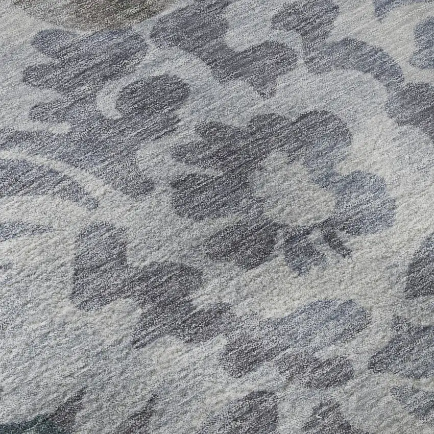 Blue And Silver Floral Washable Area Rug With UV Protection Photo 8