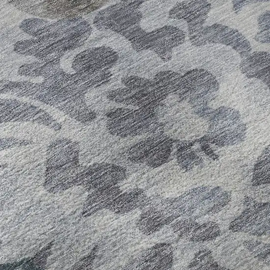 Blue And Silver Floral Washable Area Rug With UV Protection Photo 8