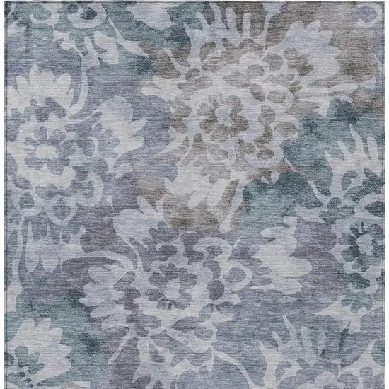 Blue And Silver Floral Washable Indoor Outdoor Area Rug Photo 4