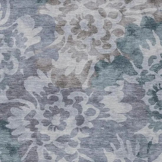 Blue And Silver Floral Washable Indoor Outdoor Area Rug Photo 3