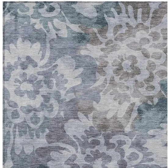 Blue And Silver Floral Washable Indoor Outdoor Area Rug Photo 7