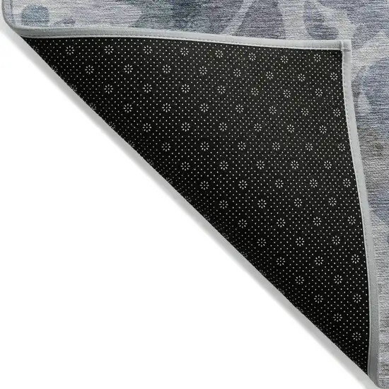 Blue And Silver Floral Washable Indoor Outdoor Area Rug Photo 8
