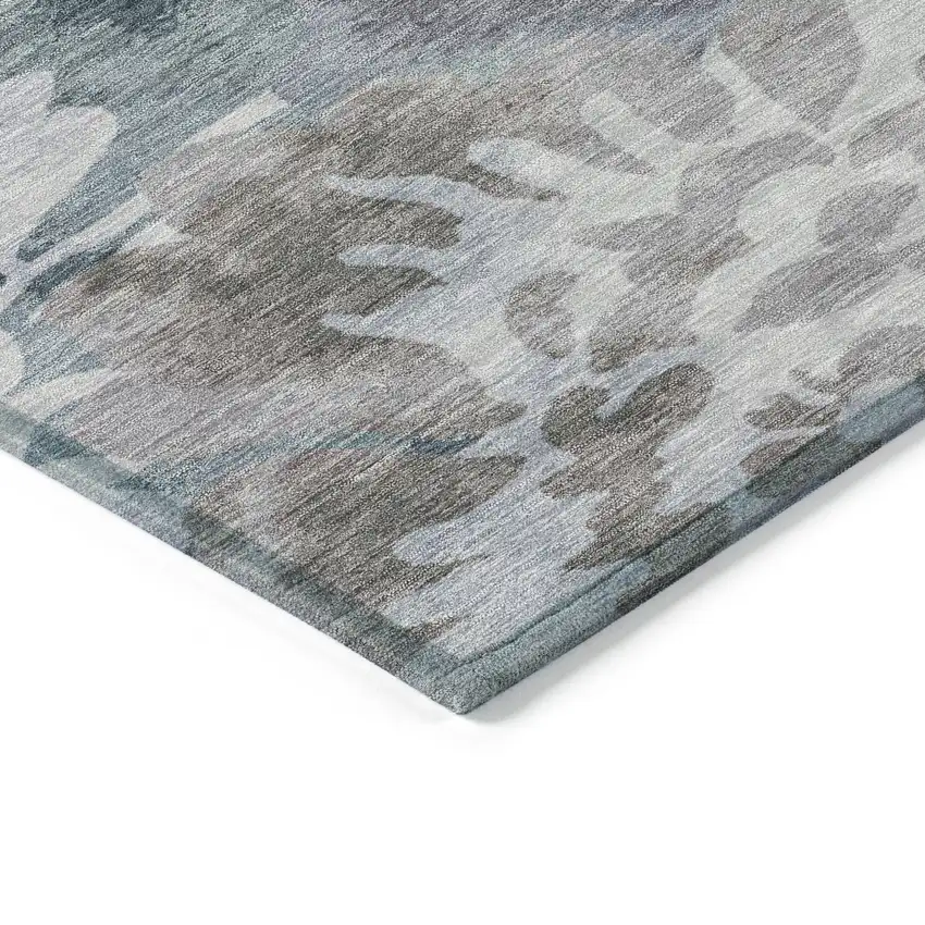 Blue And Silver Floral Washable Indoor Outdoor Area Rug Photo 6