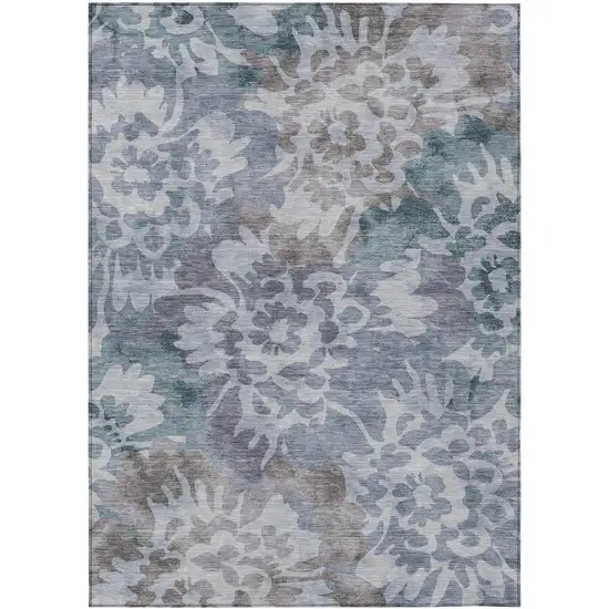 Blue And Silver Floral Washable Indoor Outdoor Area Rug Photo 1