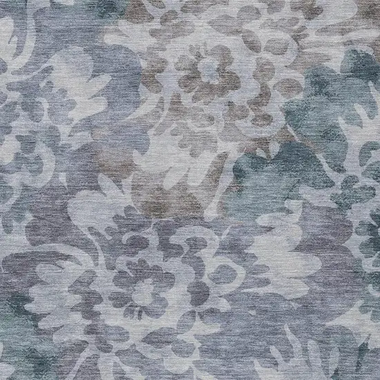Blue And Silver Floral Washable Indoor Outdoor Area Rug Photo 3