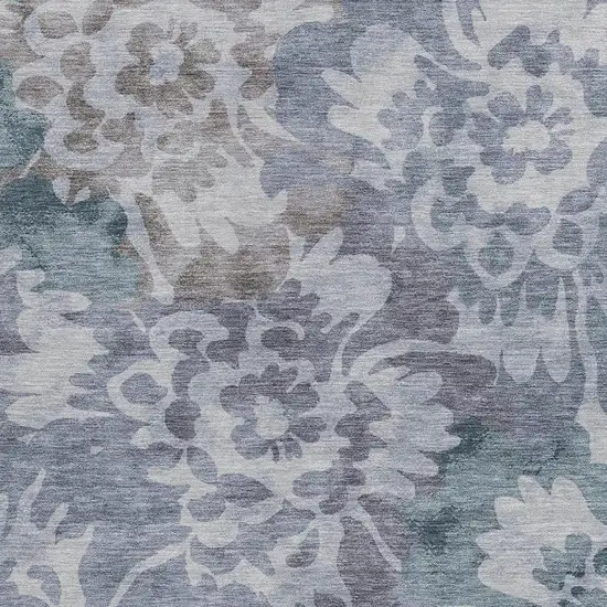 Blue And Silver Floral Washable Indoor Outdoor Area Rug Photo 3