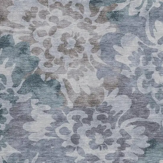 Blue And Silver Floral Washable Indoor Outdoor Area Rug Photo 3