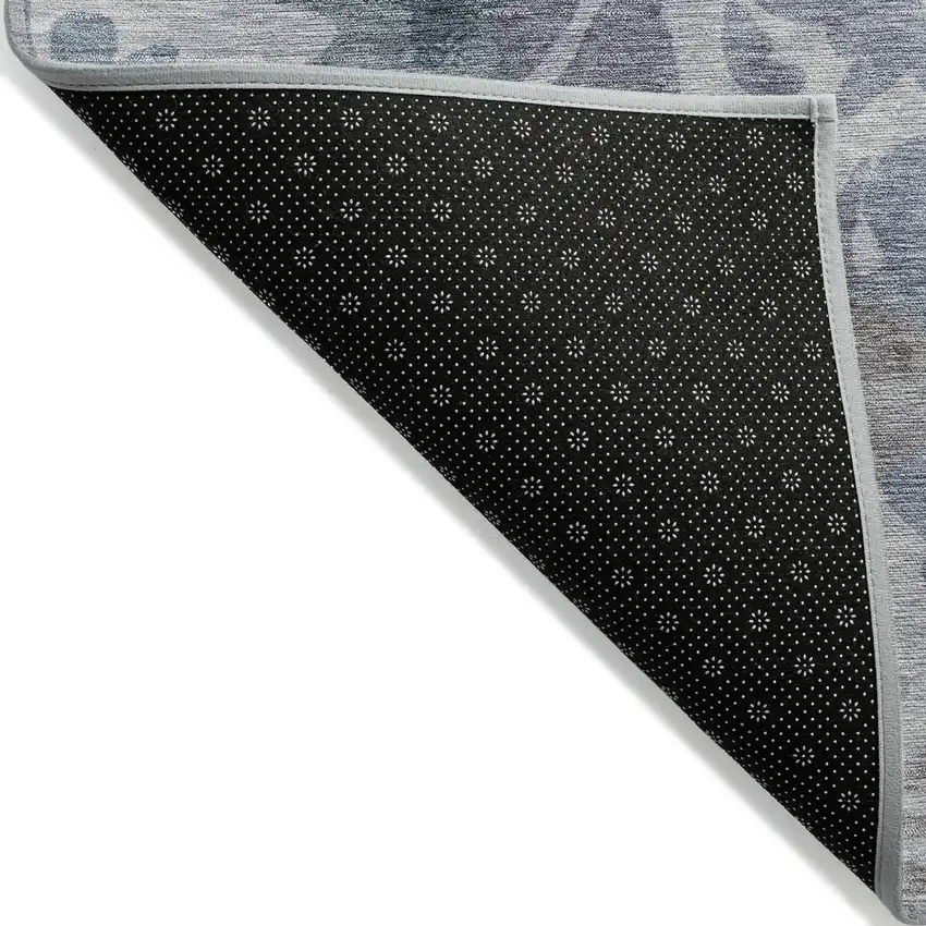 Blue And Silver Floral Washable Indoor Outdoor Area Rug Photo 7