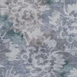 Photo of Blue And Silver Floral Washable Indoor Outdoor Area Rug