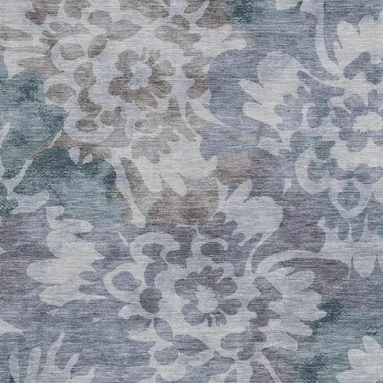 Blue And Silver Floral Washable Indoor Outdoor Area Rug Photo 3