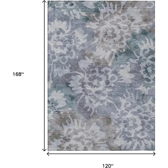 Blue And Silver Floral Washable Indoor Outdoor Area Rug Photo 9