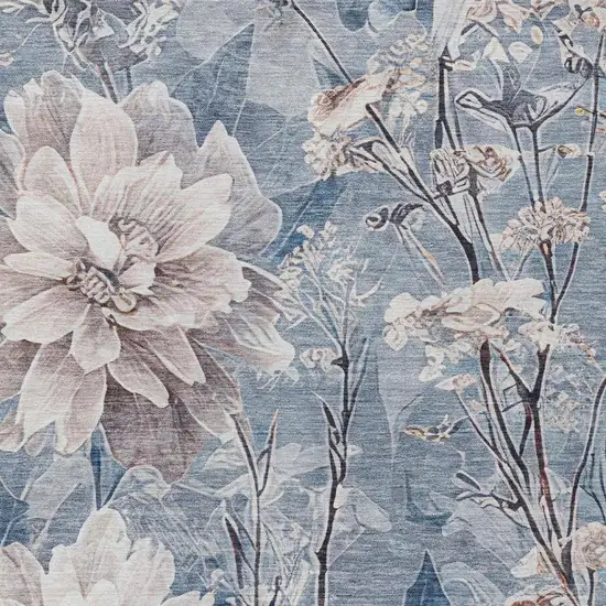 Blue And Silver Floral Washable Indoor Outdoor Area Rug Photo 4