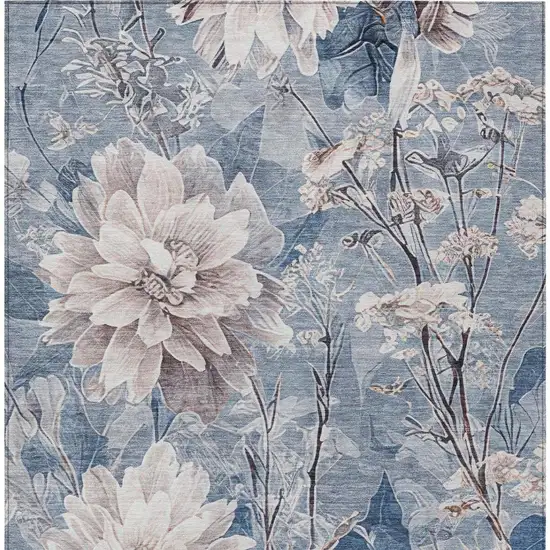 Blue And Silver Floral Washable Indoor Outdoor Area Rug Photo 1