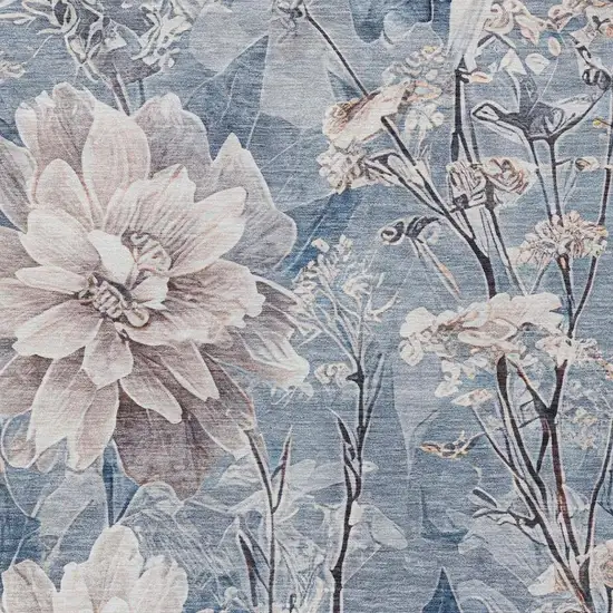 Blue And Silver Floral Washable Indoor Outdoor Area Rug Photo 8