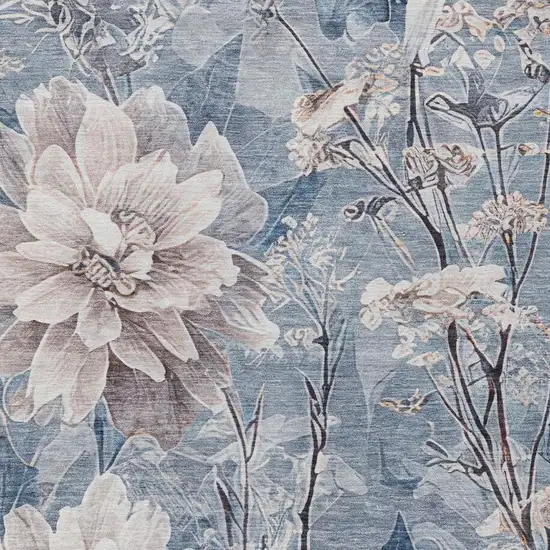 Blue And Silver Floral Washable Indoor Outdoor Area Rug Photo 6