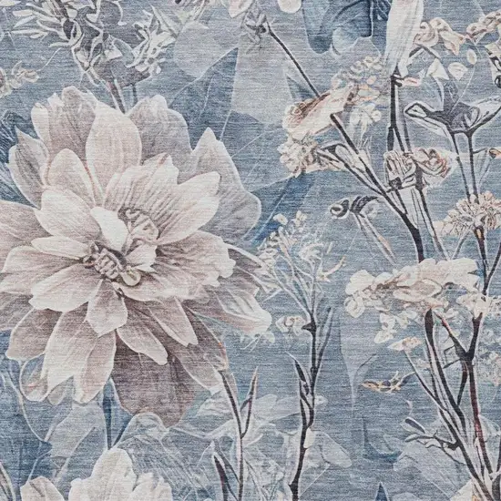Blue And Silver Floral Washable Indoor Outdoor Area Rug Photo 9