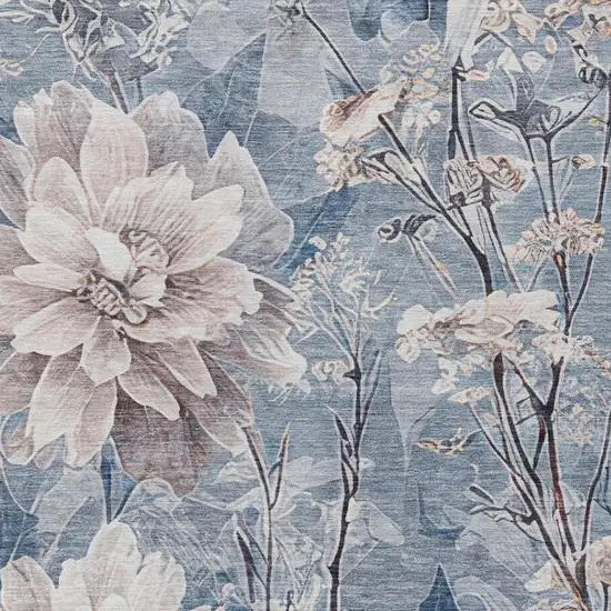 Blue And Silver Floral Washable Indoor Outdoor Area Rug Photo 5