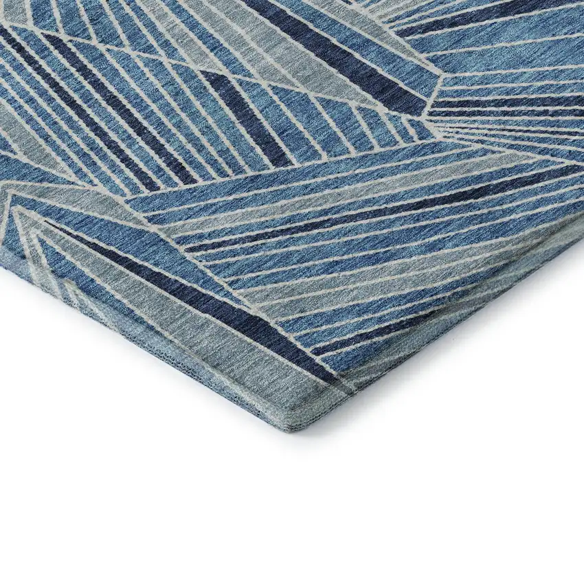Blue And Silver Geometric Washable Area Rug With UV Protection Photo 7