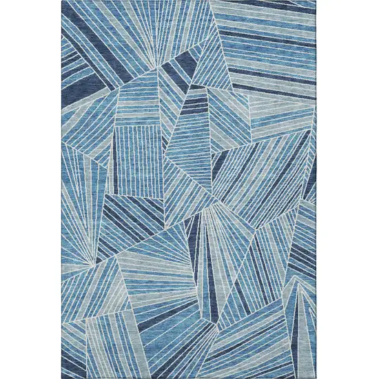Blue And Silver Geometric Washable Area Rug With UV Protection Photo 3