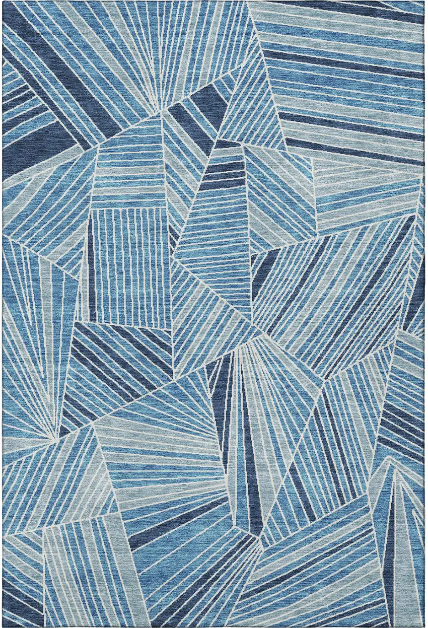 Blue And Silver Geometric Washable Area Rug With UV Protection Photo 3