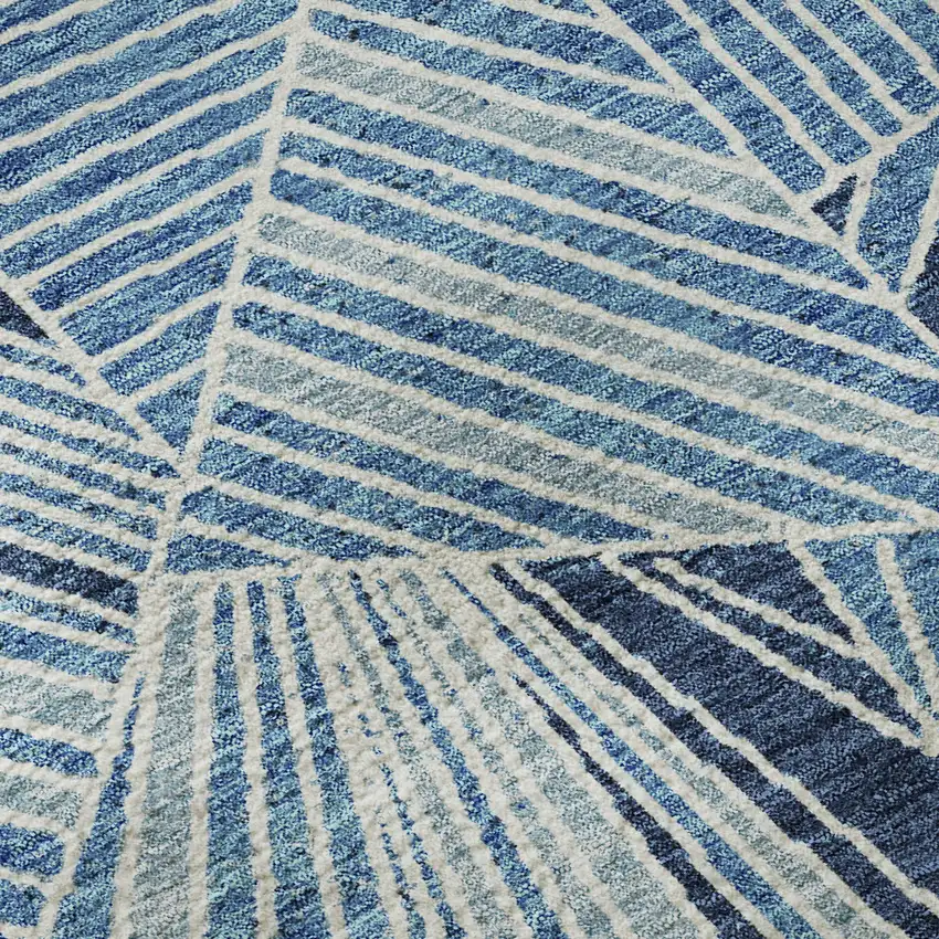 Blue And Silver Geometric Washable Area Rug With UV Protection Photo 9