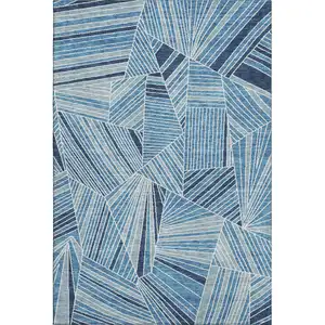 Photo of Blue And Silver Geometric Washable Area Rug With UV Protection