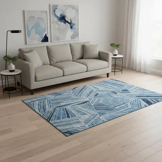 Blue And Silver Geometric Washable Area Rug With UV Protection Photo 2