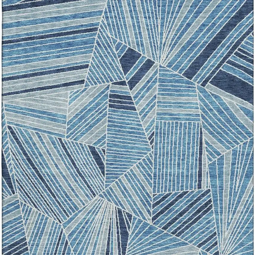Blue And Silver Geometric Washable Area Rug With UV Protection Photo 4