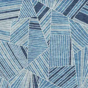 Photo of Blue And Silver Geometric Washable Area Rug With UV Protection