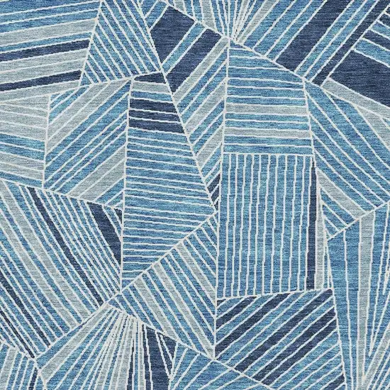 Blue And Silver Geometric Washable Area Rug With UV Protection Photo 3