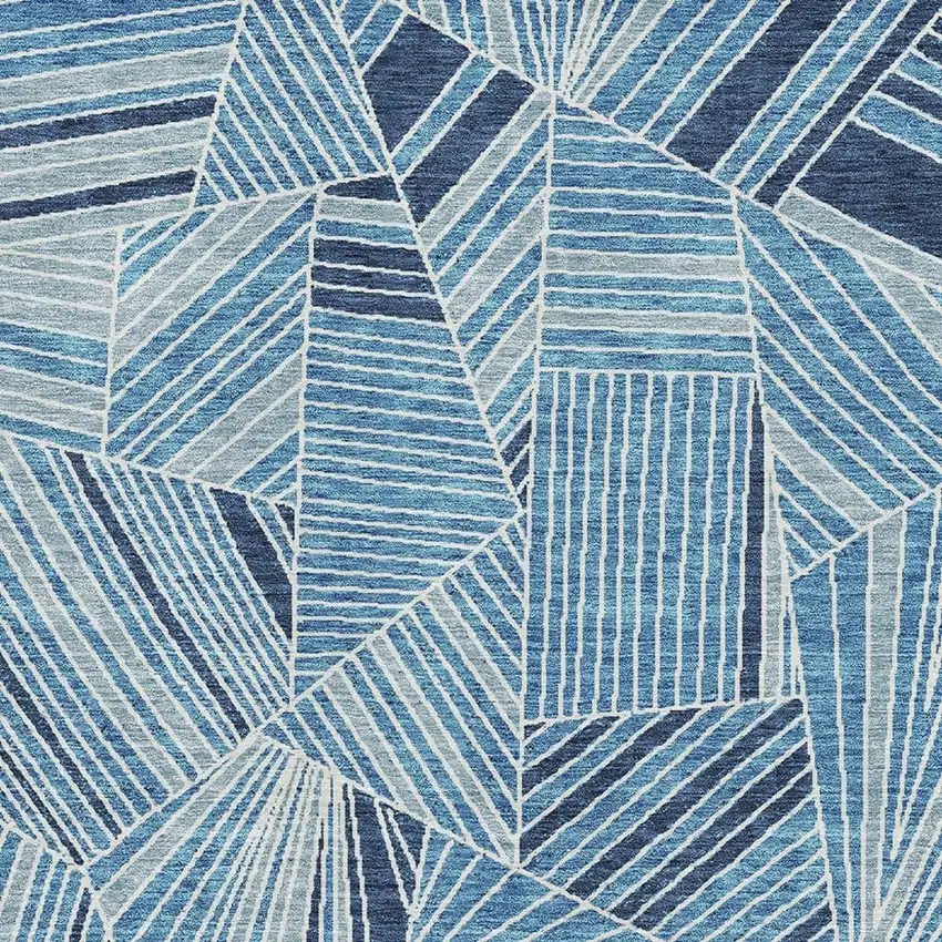 Blue And Silver Geometric Washable Area Rug With UV Protection Photo 3
