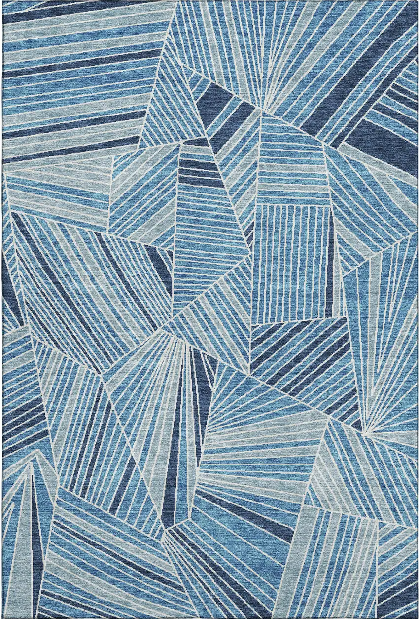 Blue And Silver Geometric Washable Area Rug With UV Protection Photo 1