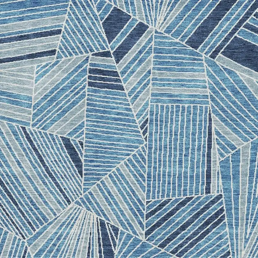 Blue And Silver Geometric Washable Area Rug With UV Protection Photo 3