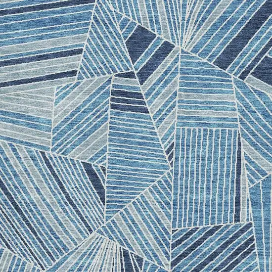 Blue And Silver Geometric Washable Area Rug With UV Protection Photo 3