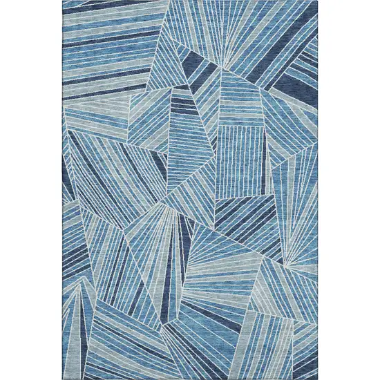 Blue And Silver Geometric Washable Area Rug With UV Protection Photo 1