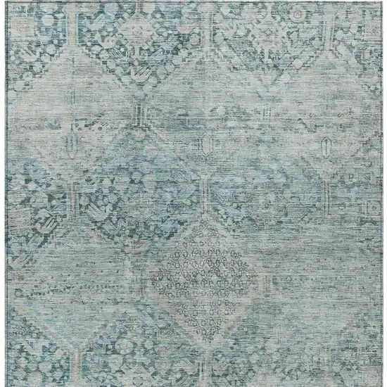 Blue And Silver Geometric Washable Indoor Outdoor Area Rug Photo 4