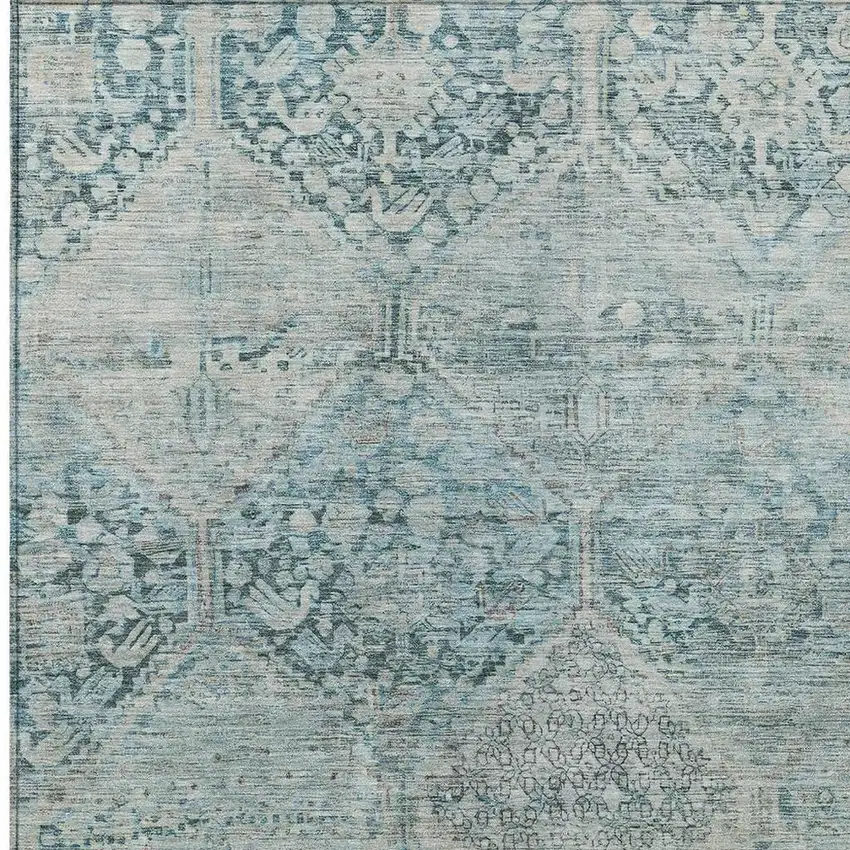 Blue And Silver Geometric Washable Indoor Outdoor Area Rug Photo 3