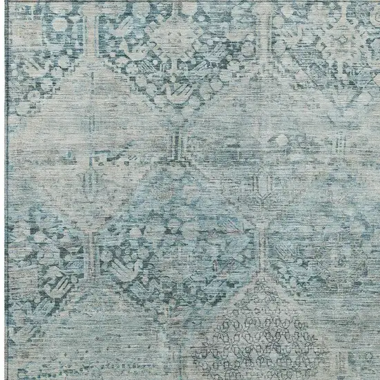 Blue And Silver Geometric Washable Indoor Outdoor Area Rug Photo 3