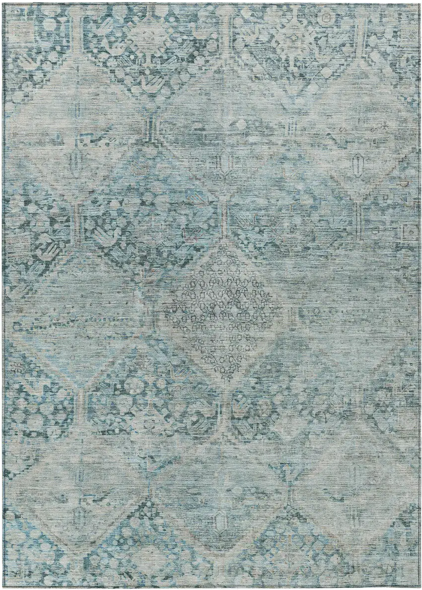 Blue And Silver Geometric Washable Indoor Outdoor Area Rug Photo 1