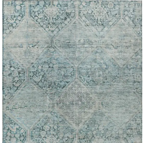 Blue And Silver Geometric Washable Indoor Outdoor Area Rug Photo 9