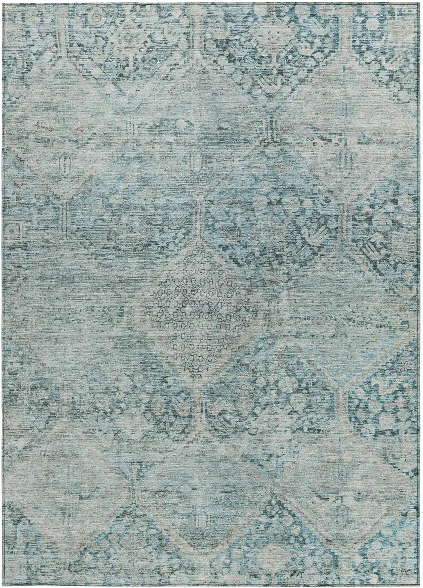 Blue And Silver Geometric Washable Indoor Outdoor Area Rug Photo 4