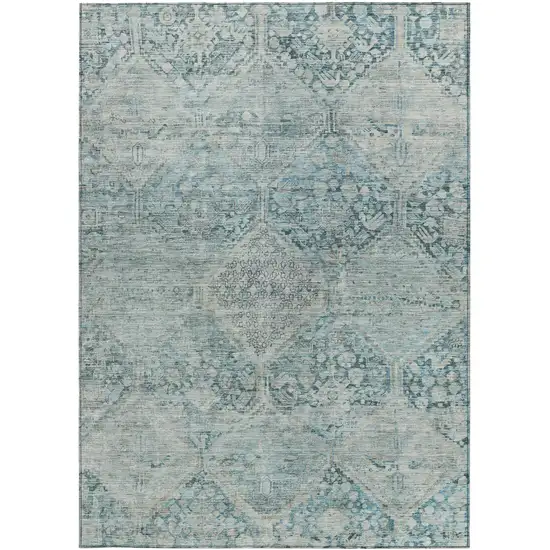 Blue And Silver Geometric Washable Indoor Outdoor Area Rug Photo 3
