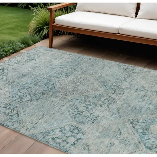 Blue And Silver Geometric Washable Indoor Outdoor Area Rug Photo 2