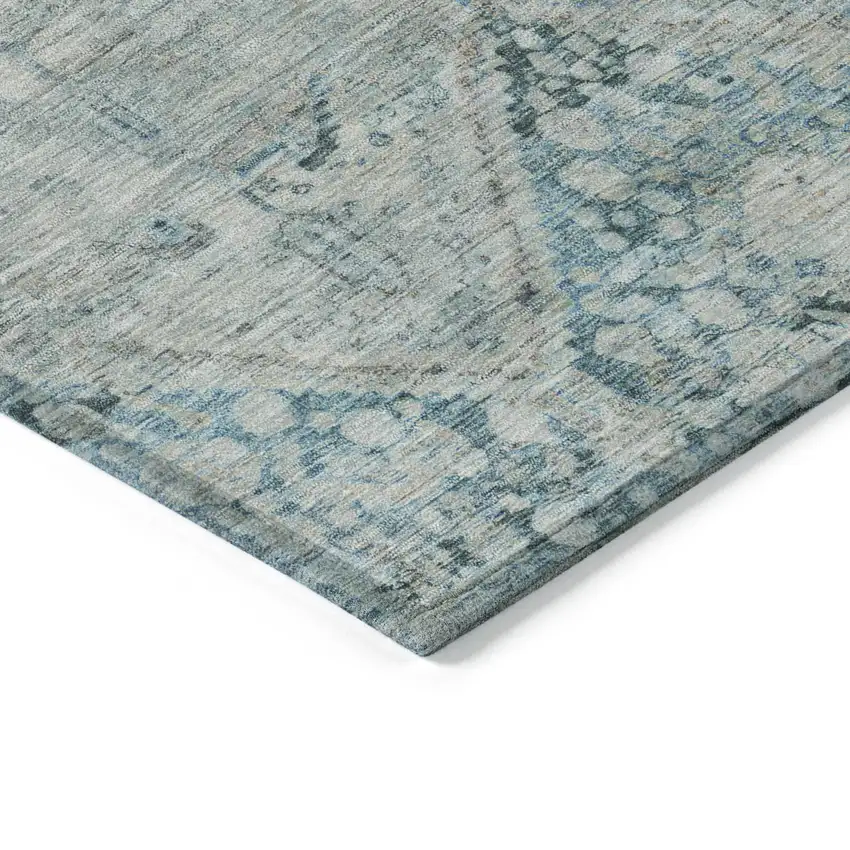 Blue And Silver Geometric Washable Indoor Outdoor Area Rug Photo 9